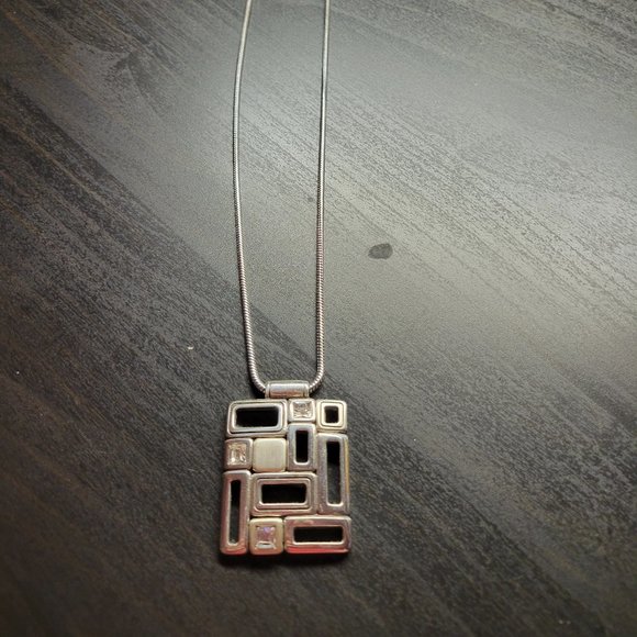 Brighton Time Square Urban Crystals Necklace Rectangular Pendant Silver Plate - Picture 1 of 3